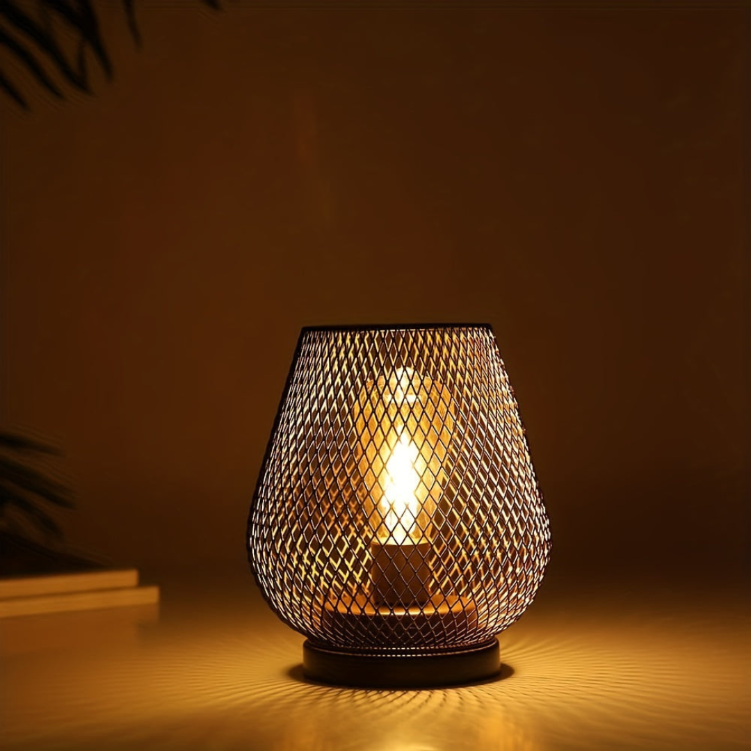 Cordless LED Lantern in Matt Black Metal, Battery Powered