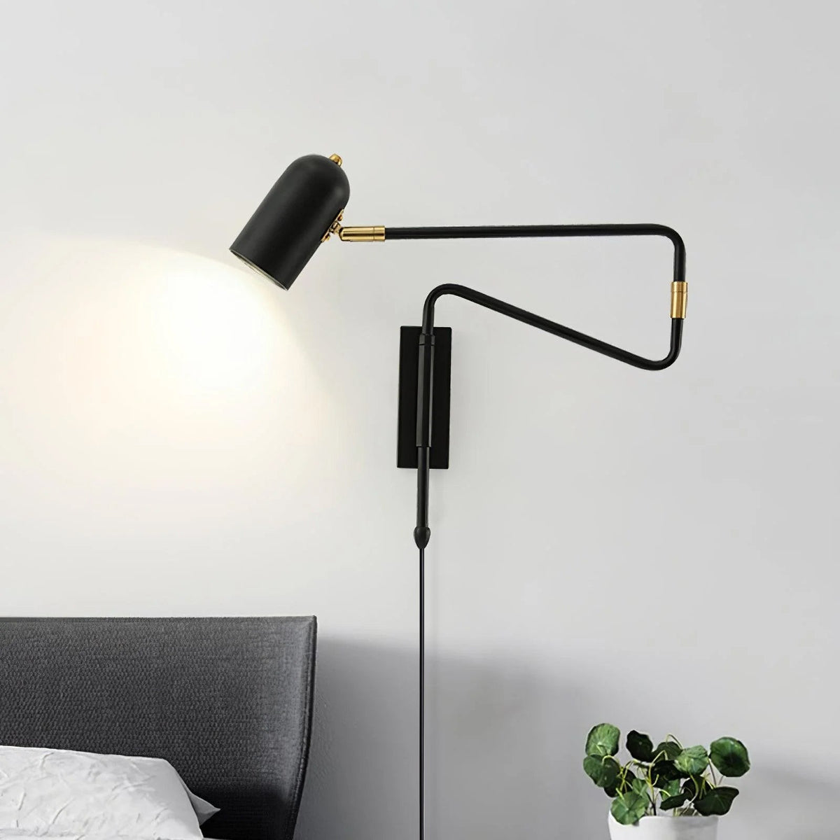 Plug-In Swing Arm Wall Light with Adjustable Shade, Gold