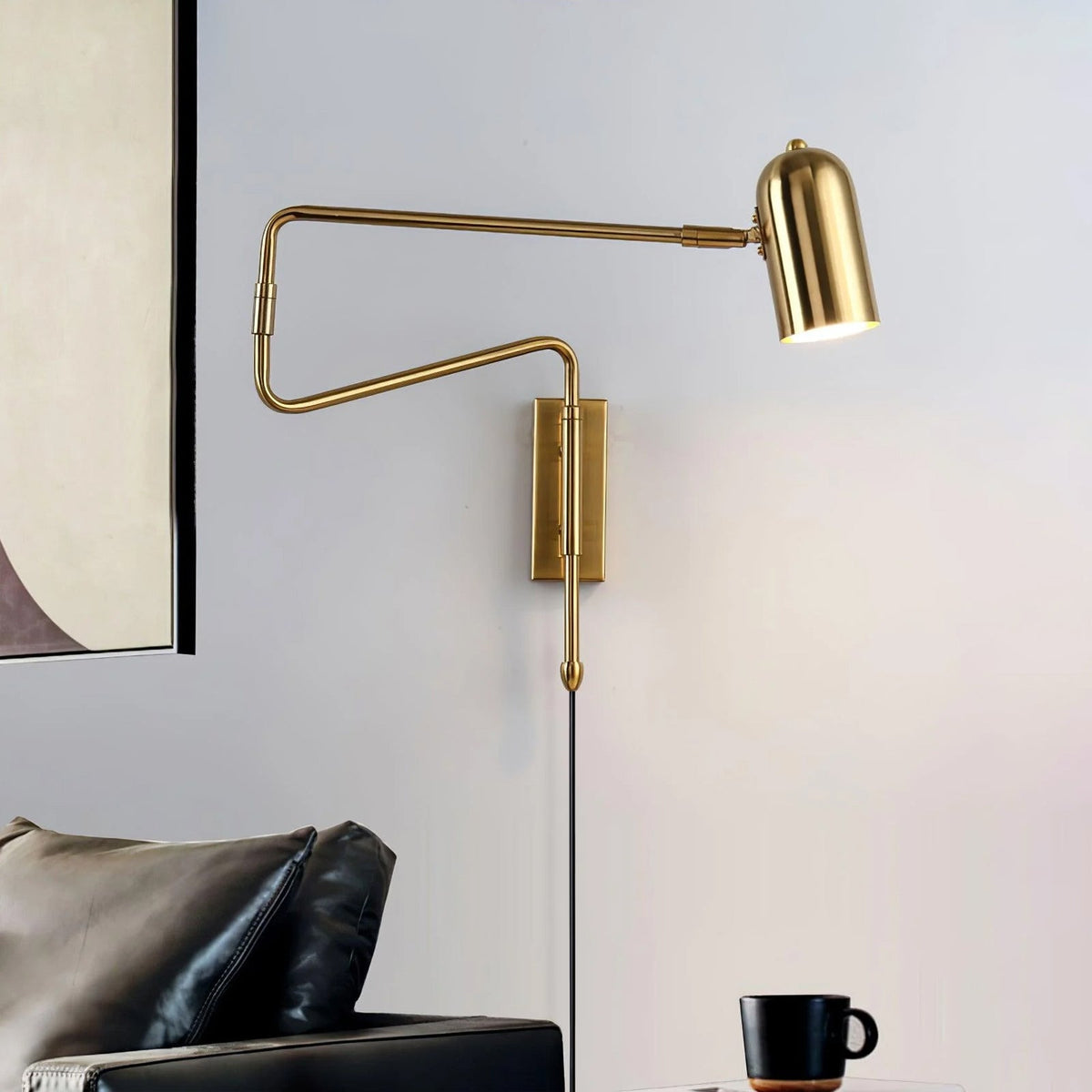 Plug-In Swing Arm Wall Light with Adjustable Shade, Gold
