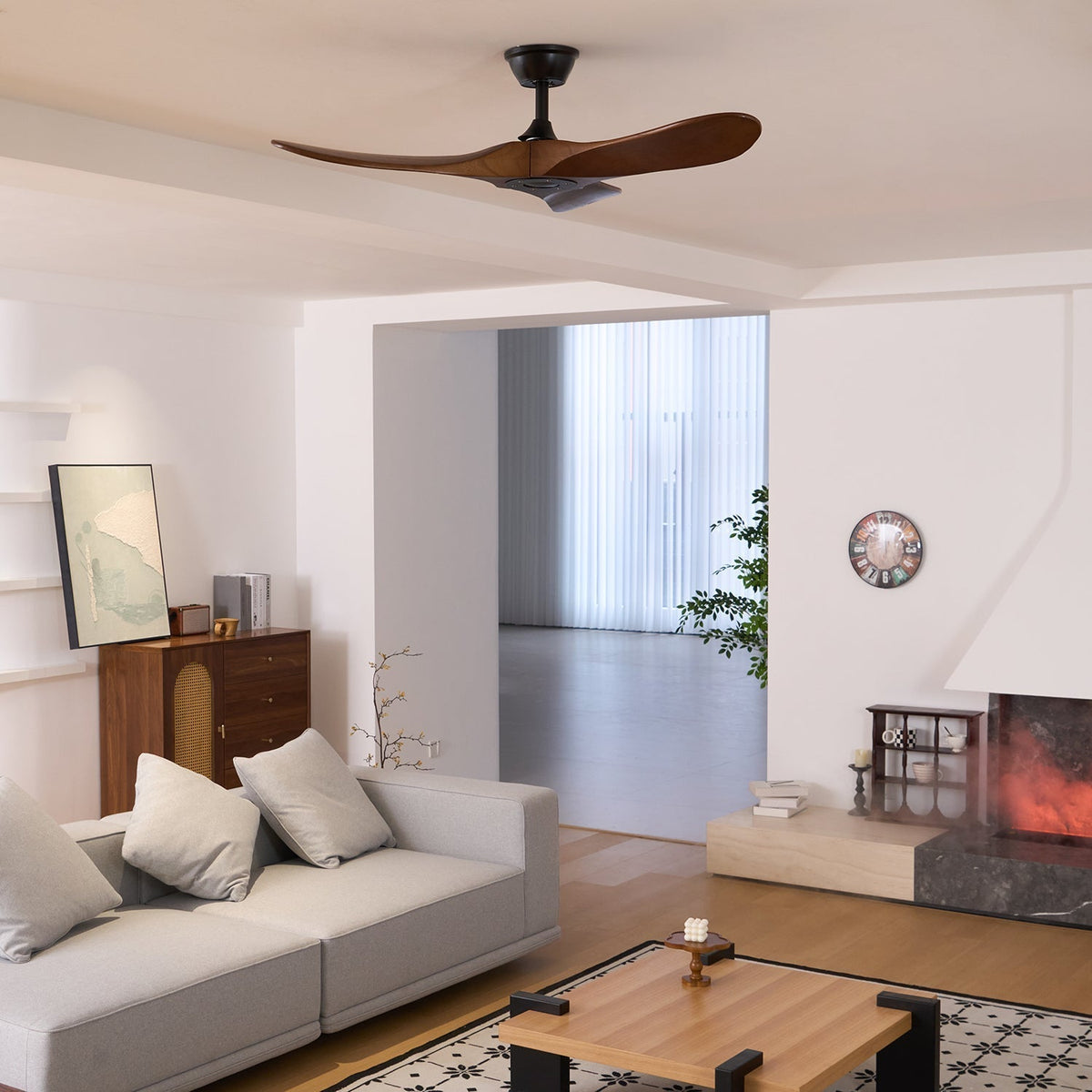 Wooden Ceiling Fan with Remote, 6 Speeds, 106 or 132 cm
