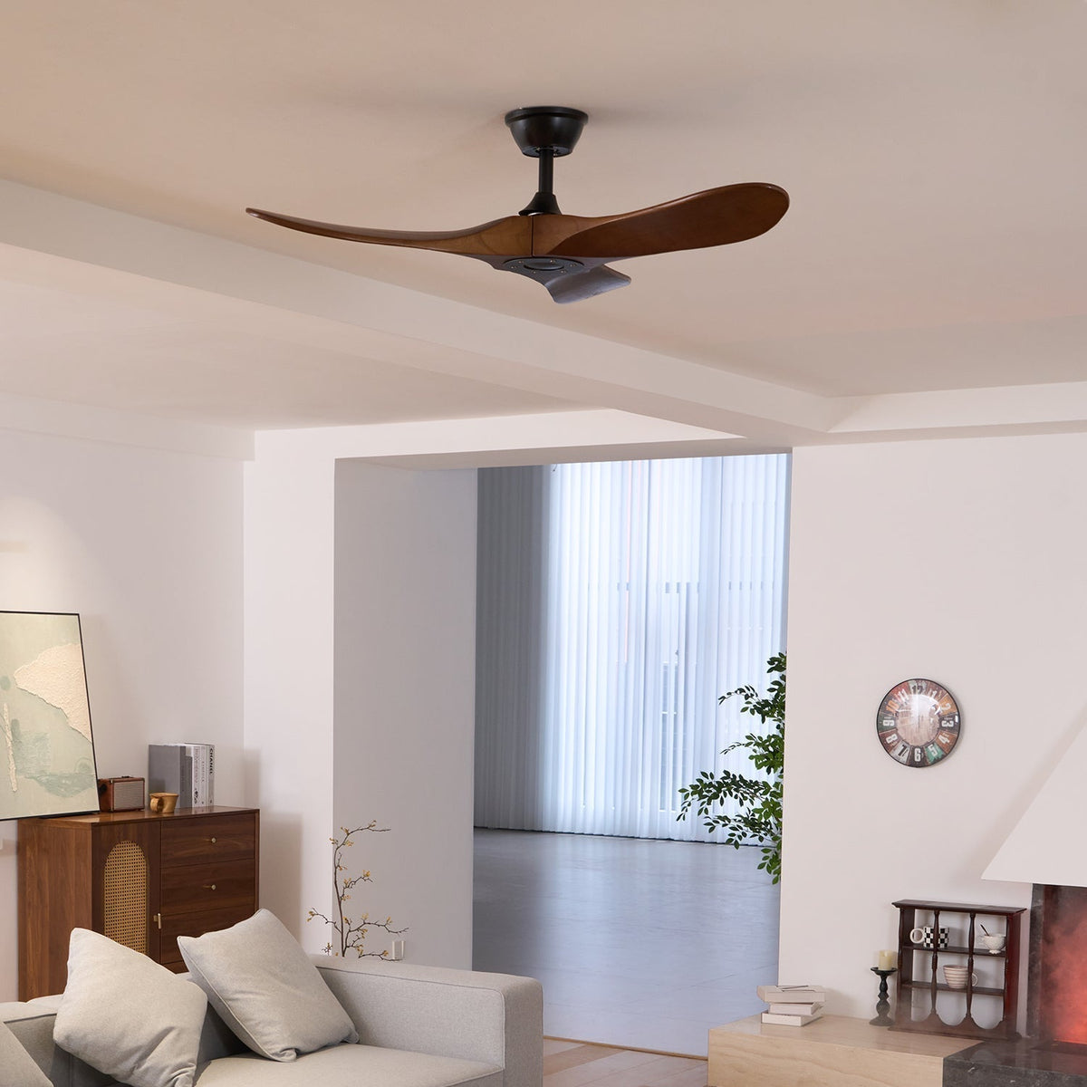 Wooden Ceiling Fan with Remote, 6 Speeds, 106 or 132 cm