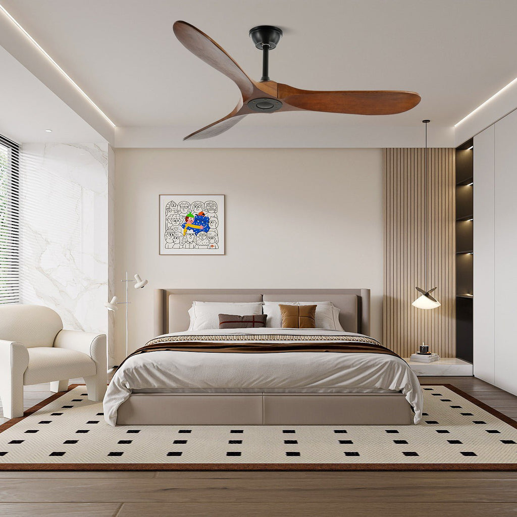 Wooden Ceiling Fan with Remote, 6 Speeds, 106 or 132 cm