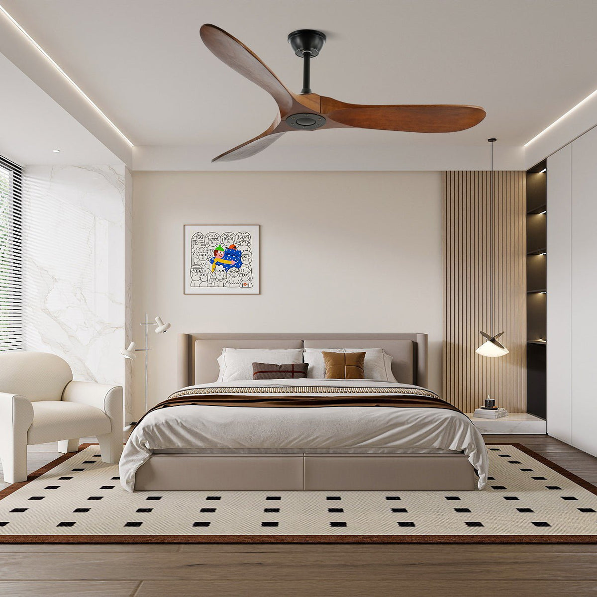Wooden Ceiling Fan with Remote, 6 Speeds, 106 or 132 cm