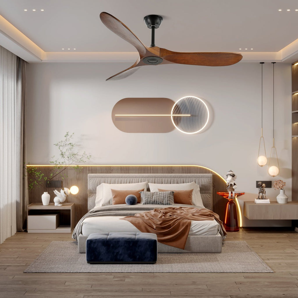 Wooden Ceiling Fan with Remote, 6 Speeds, 106 or 132 cm