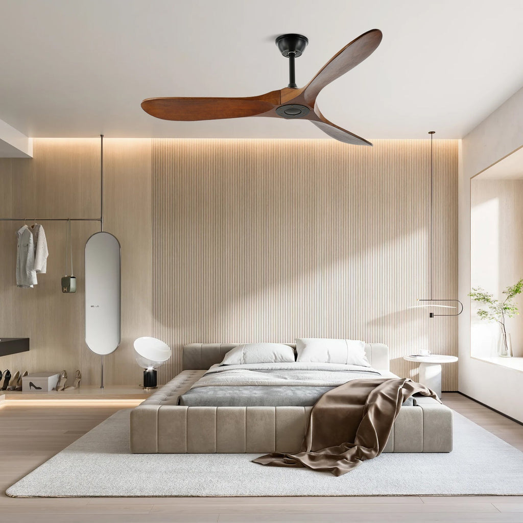 Wooden Ceiling Fan with Remote, 6 Speeds, 106 or 132 cm