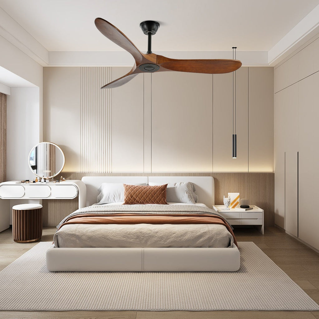 Wooden Ceiling Fan with Remote, 6 Speeds, 106 or 132 cm