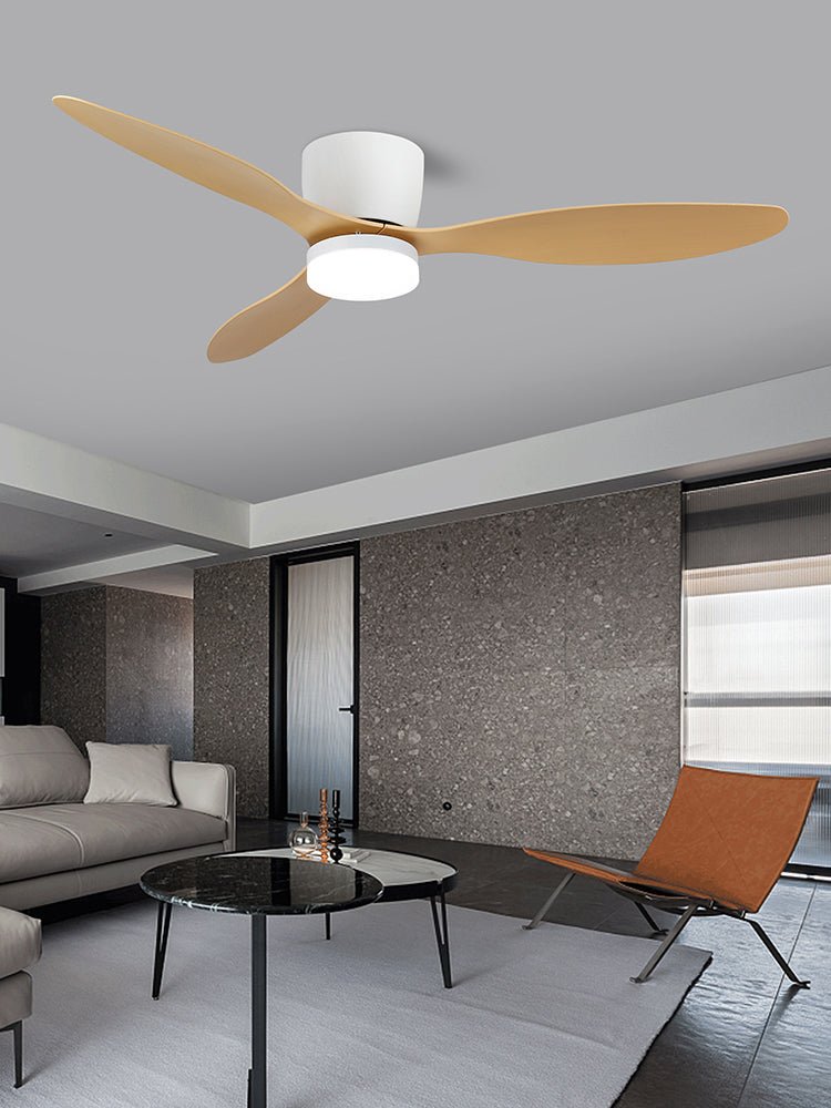 Wood Blade Ceiling Fan with LED Light and Remote, DC Motor