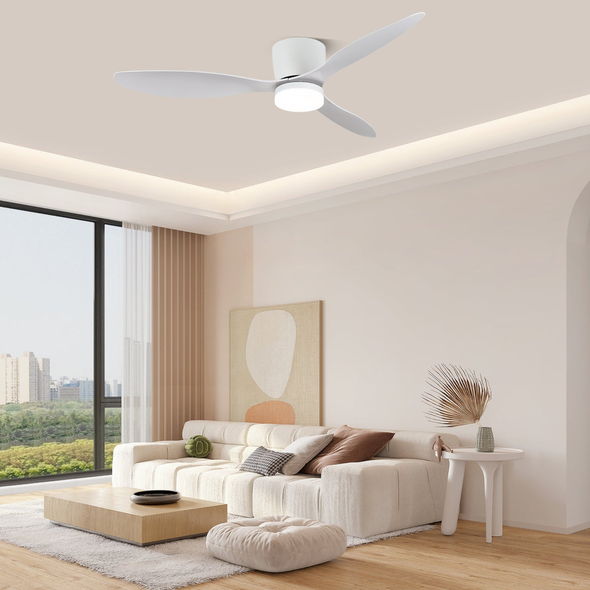 Wood Blade Ceiling Fan with LED Light and Remote, DC Motor