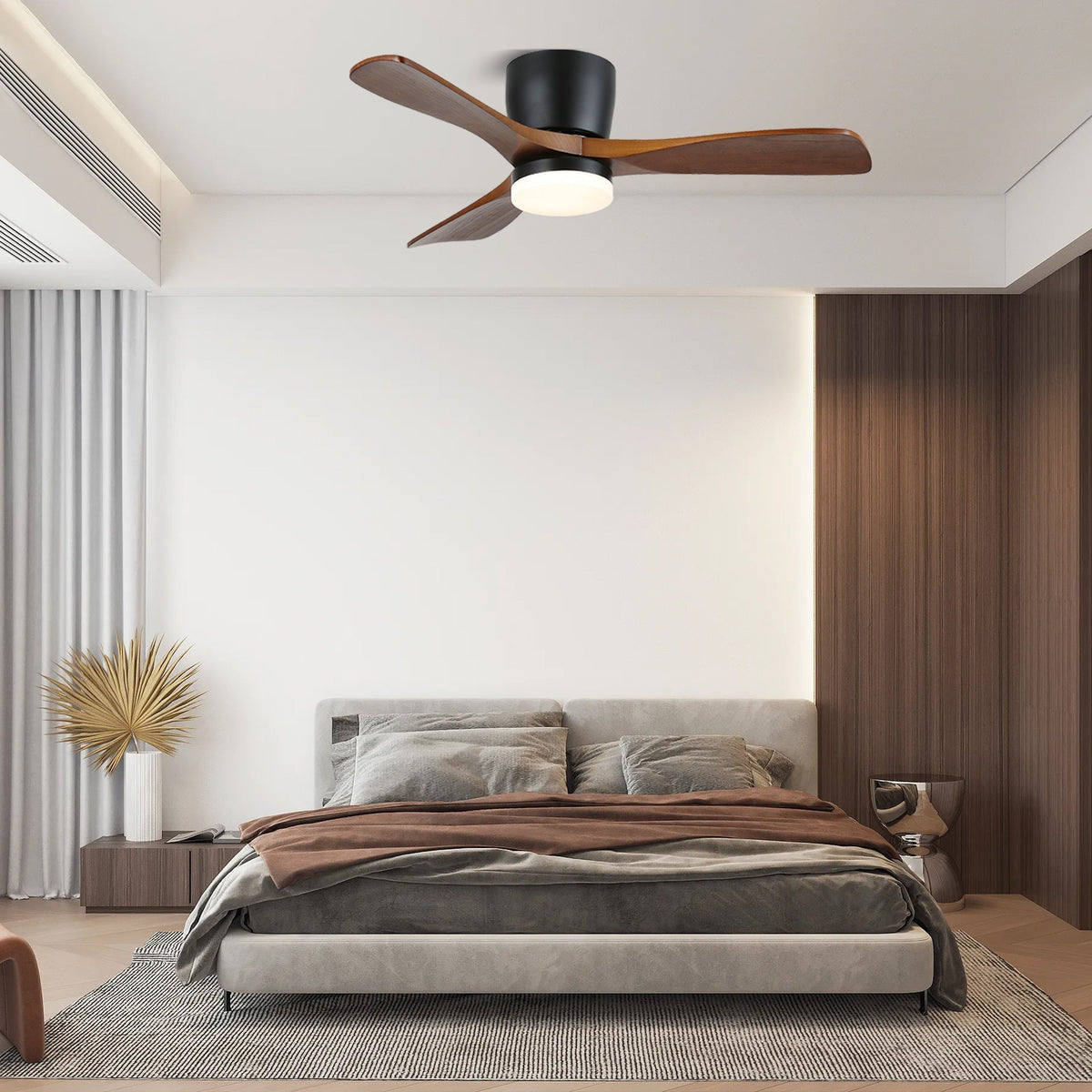 Minimalist Wood Blade Ceiling Fan with LED Light and Remote