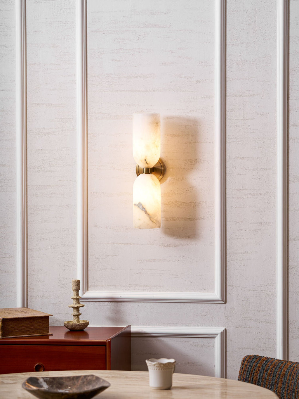 Alabaster Wall Light with Twin Discs and Brass Centre