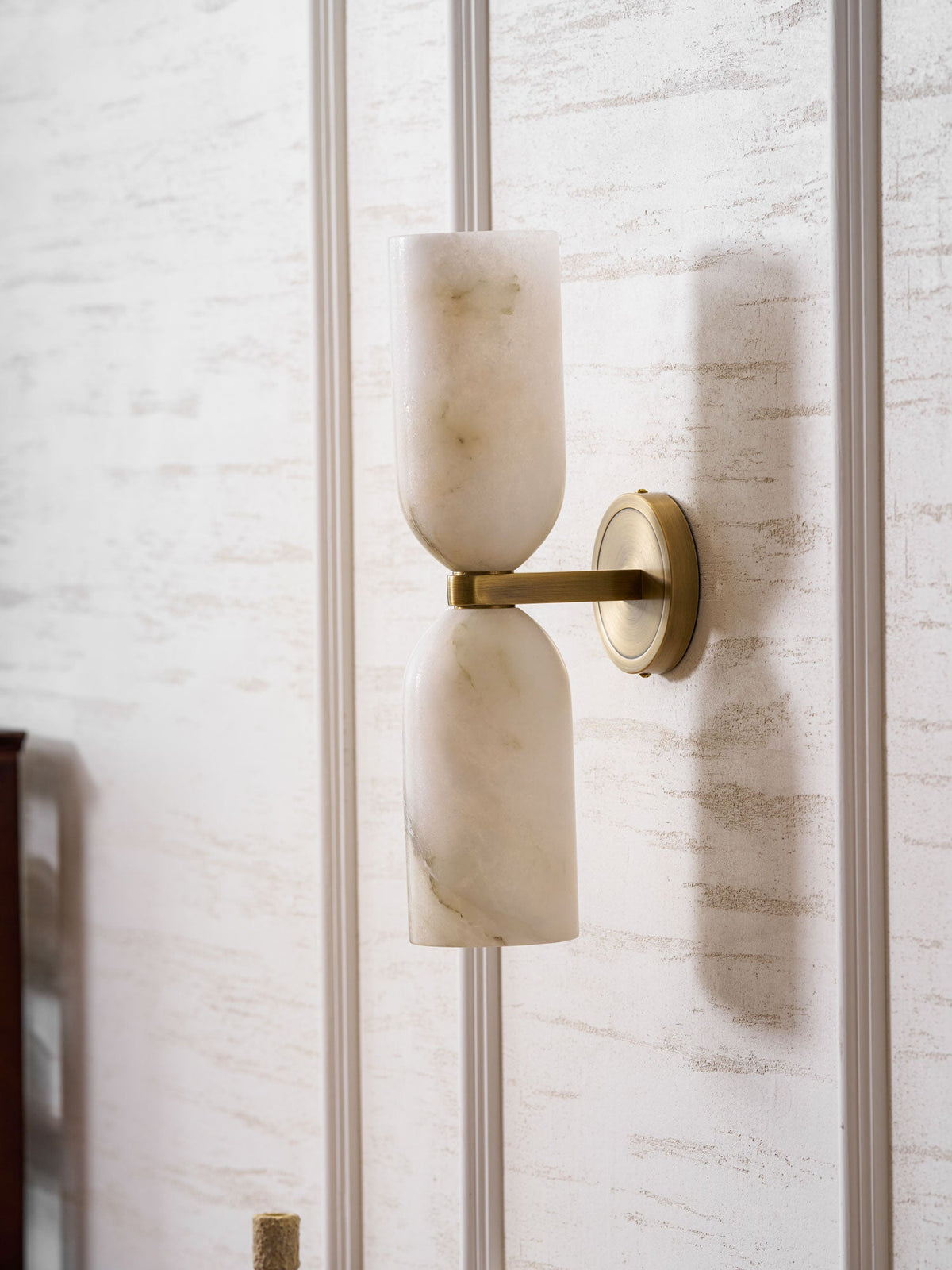 Alabaster Wall Light with Twin Discs and Brass Centre