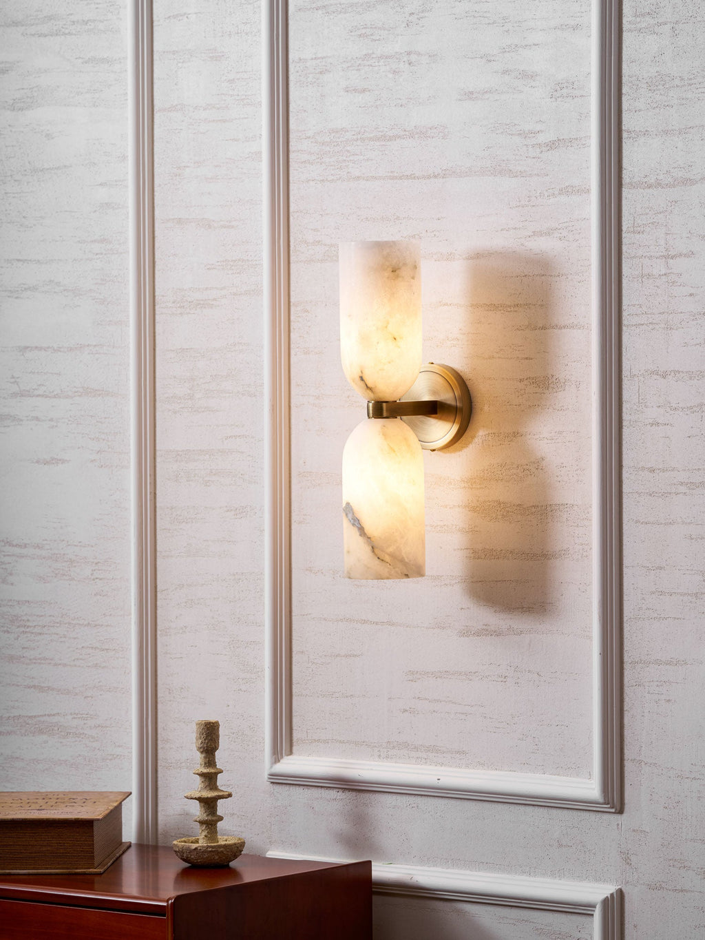 Alabaster Wall Light with Twin Discs and Brass Centre