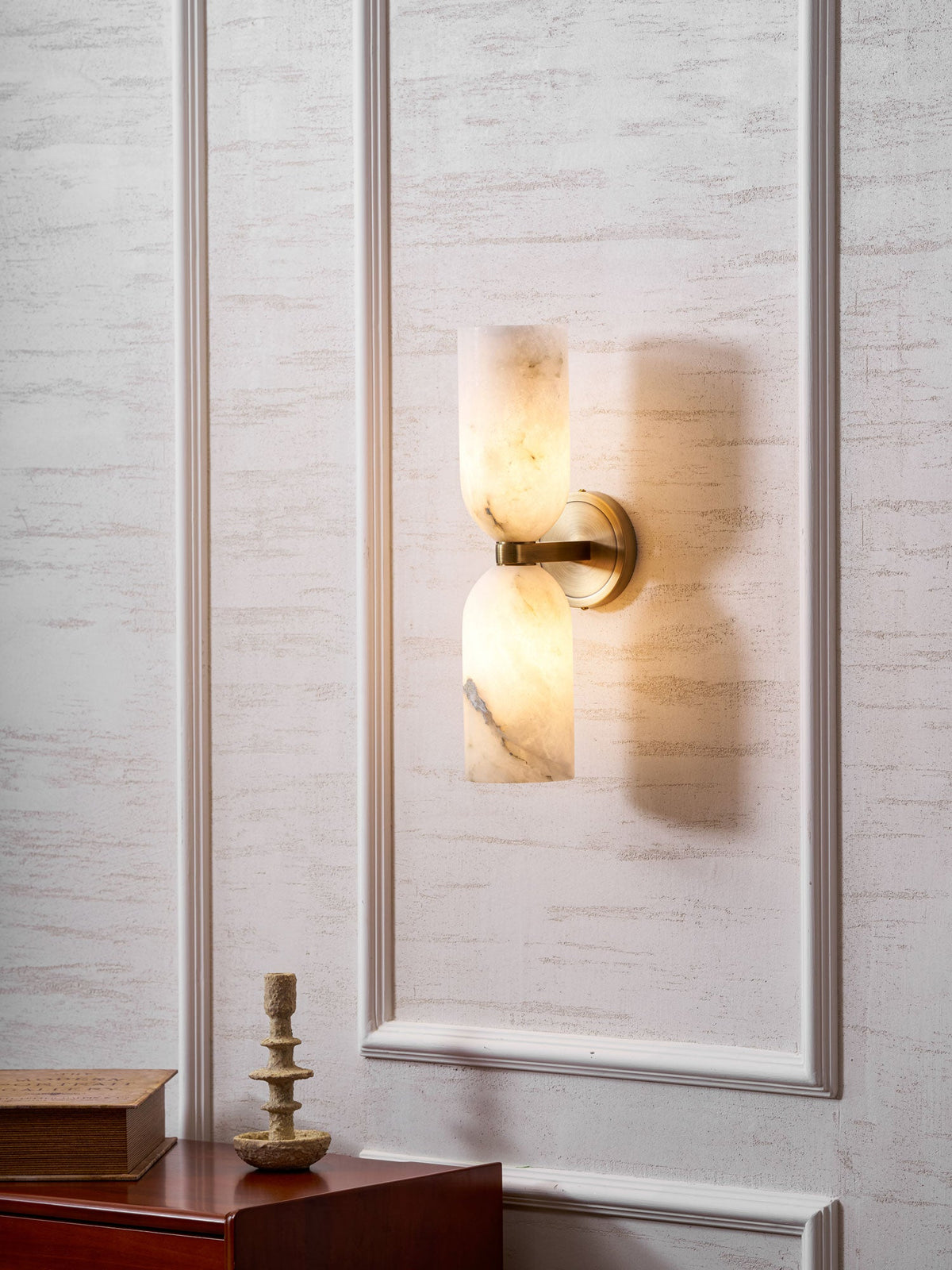 Alabaster Wall Light with Twin Discs and Brass Centre