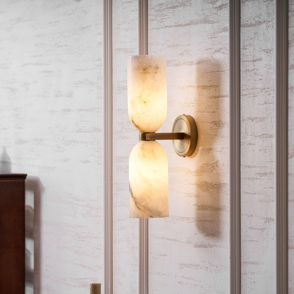 Alabaster Wall Light with Twin Discs and Brass Centre