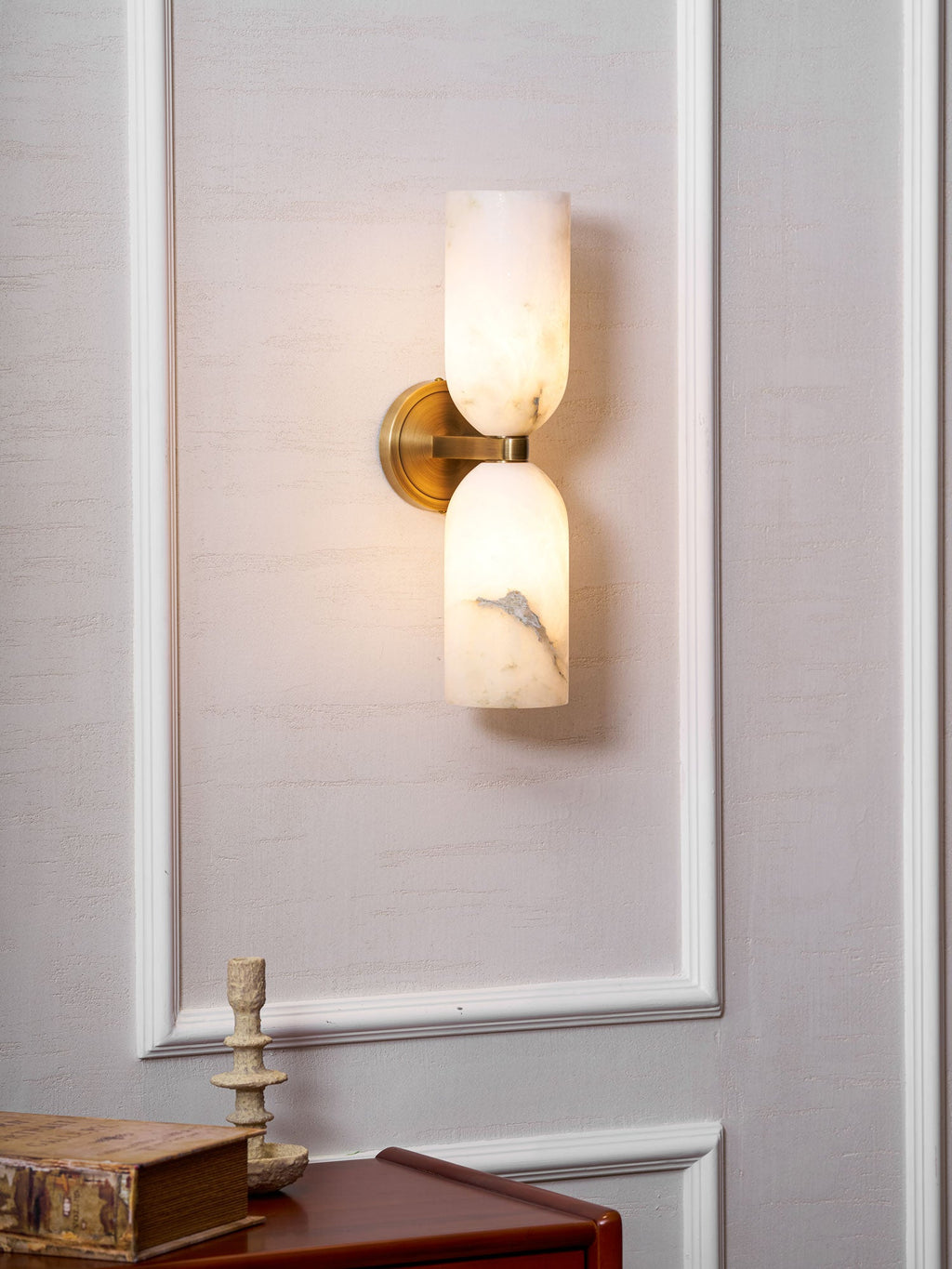 Alabaster Wall Light with Twin Discs and Brass Centre