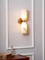 Alabaster Wall Light with Twin Discs and Brass Centre