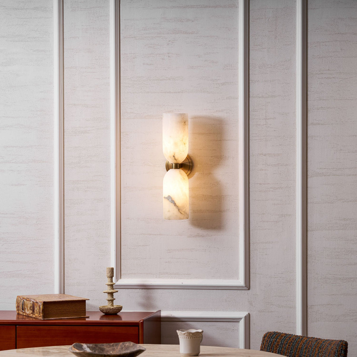 Alabaster Wall Light with Twin Discs and Brass Centre