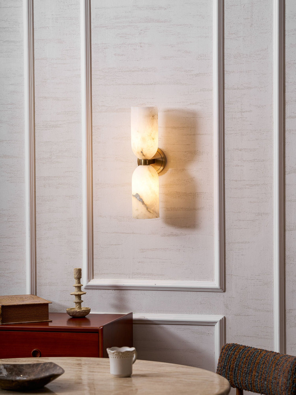 Alabaster Wall Light with Twin Discs and Brass Centre
