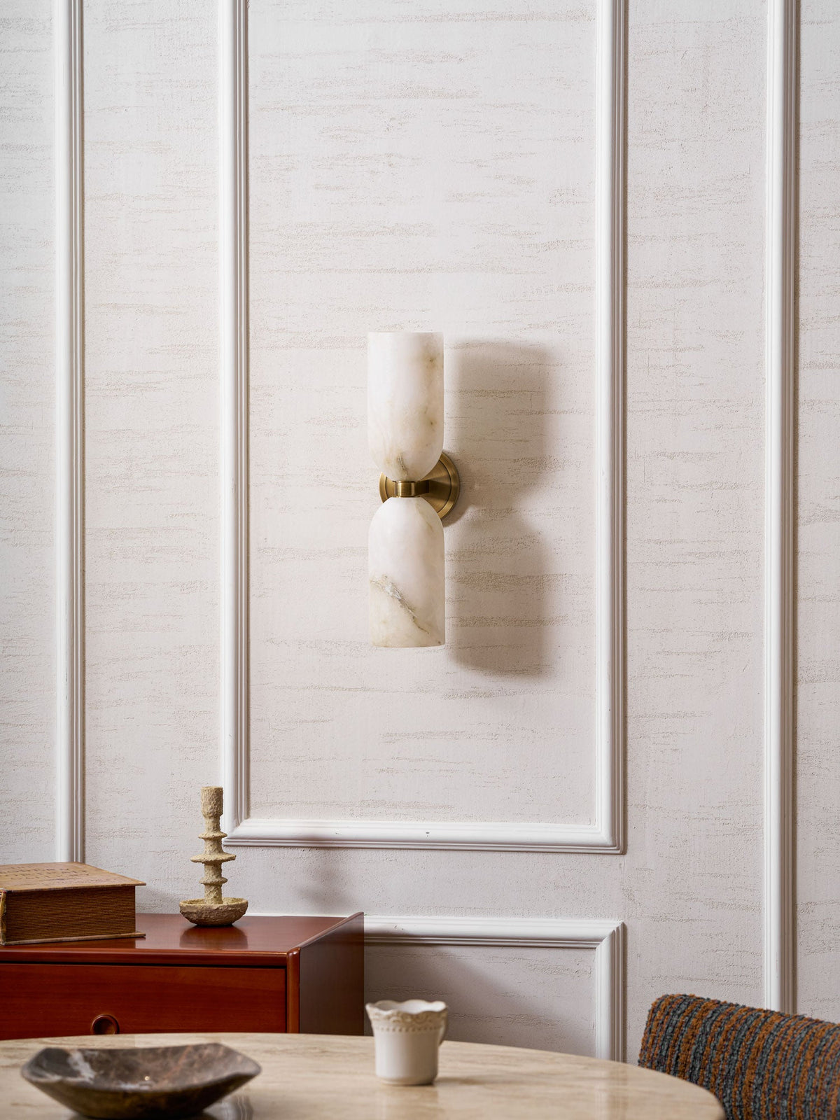Alabaster Wall Light with Twin Discs and Brass Centre