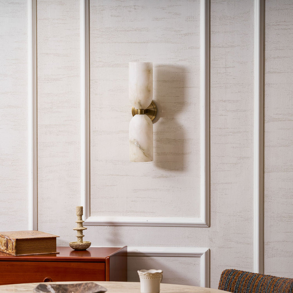 Alabaster Wall Light with Twin Discs and Brass Centre
