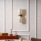 Alabaster Wall Light with Twin Discs and Brass Centre