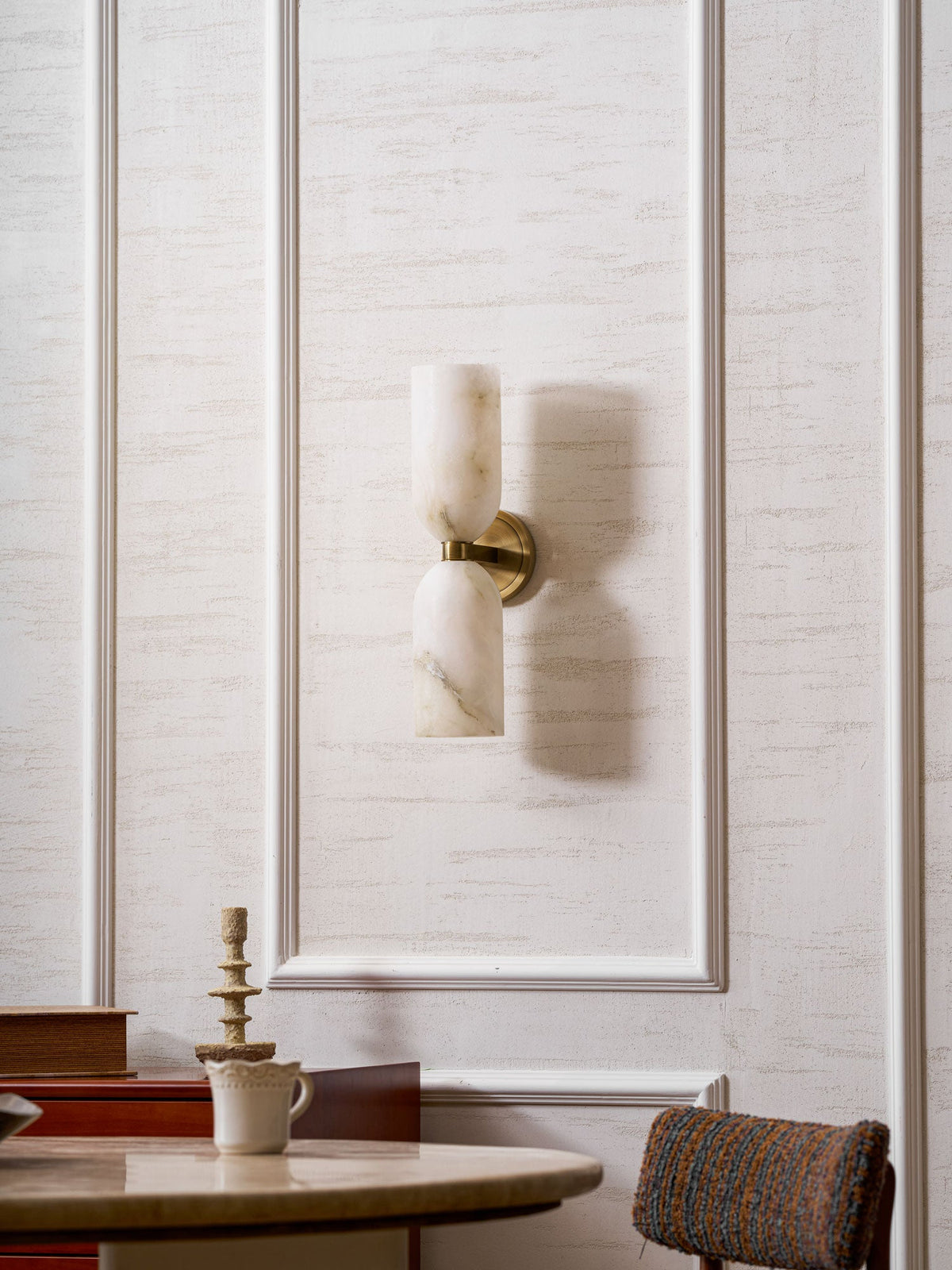 Alabaster Wall Light with Twin Discs and Brass Centre