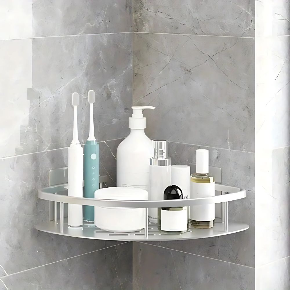 Corner Shower Caddy in Aluminium, No-Drill Wall Mounting