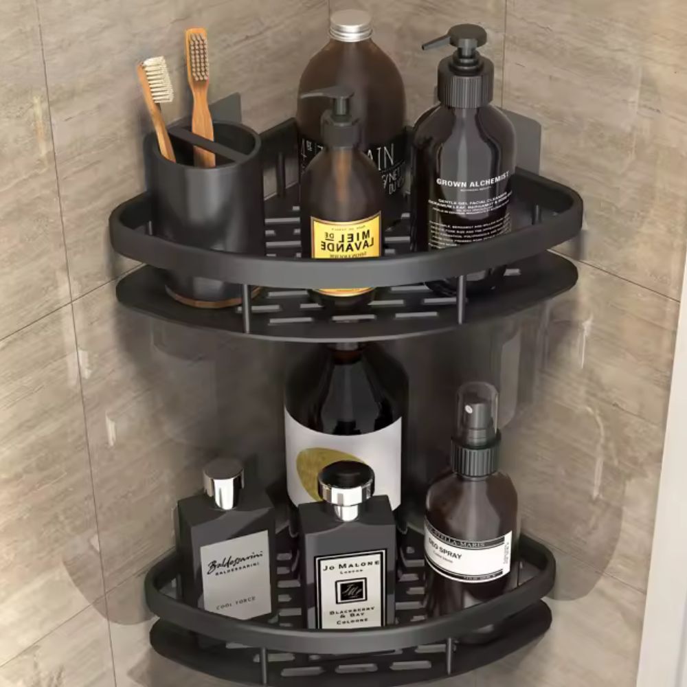 Corner Shower Caddy in Aluminium, No-Drill Wall Mounting