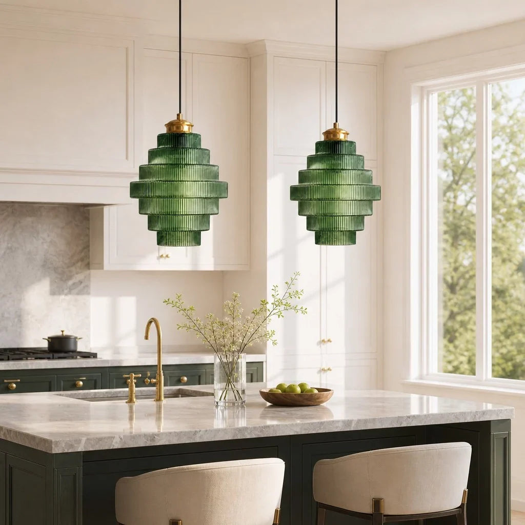 Ribbed Coloured Glass Bottle Pendant Light, 22 cm