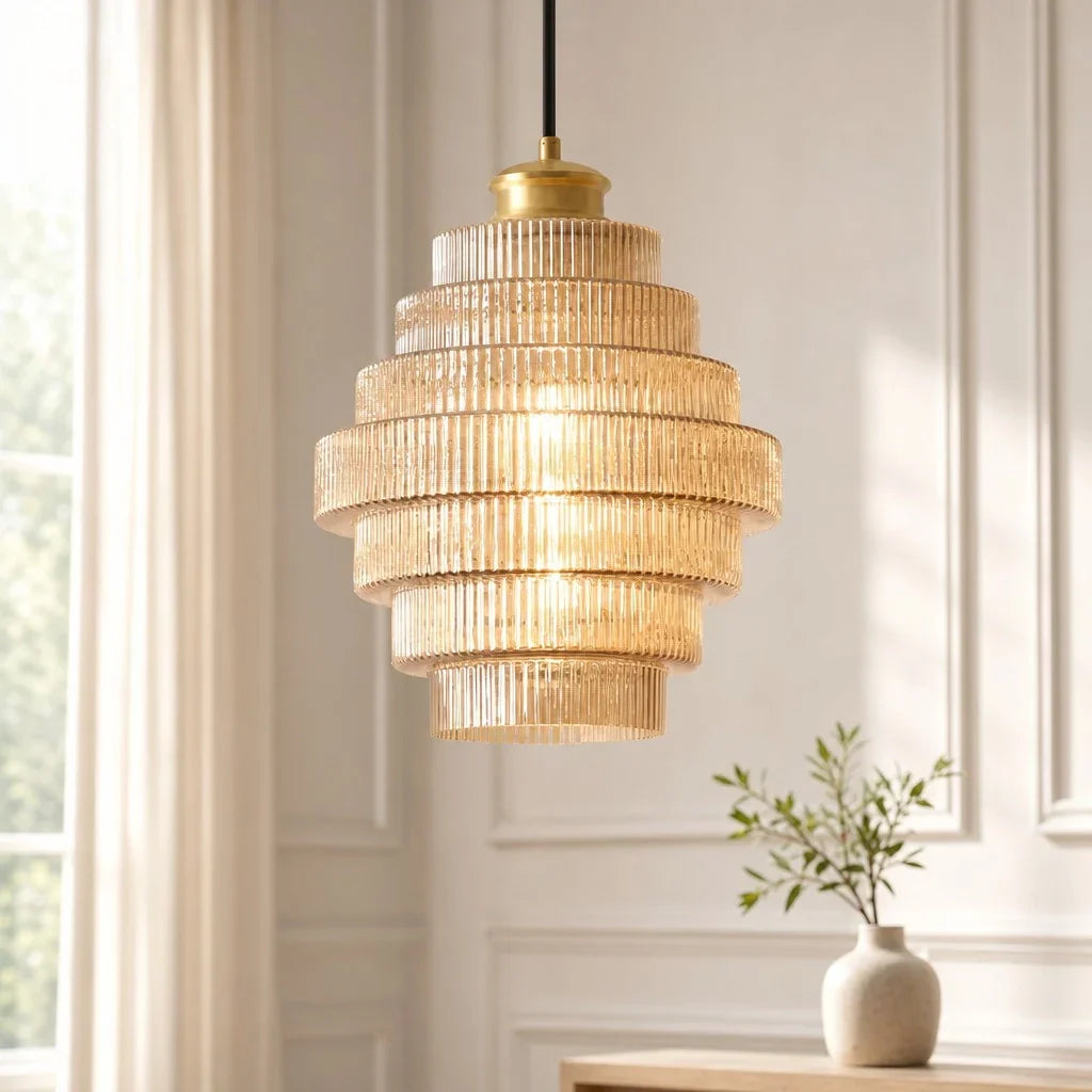 Ribbed Coloured Glass Bottle Pendant Light, 22 cm
