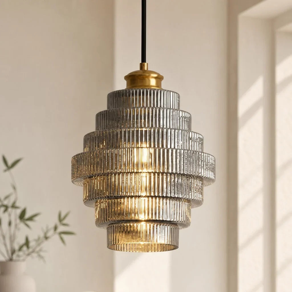 Ribbed Coloured Glass Bottle Pendant Light, 22 cm