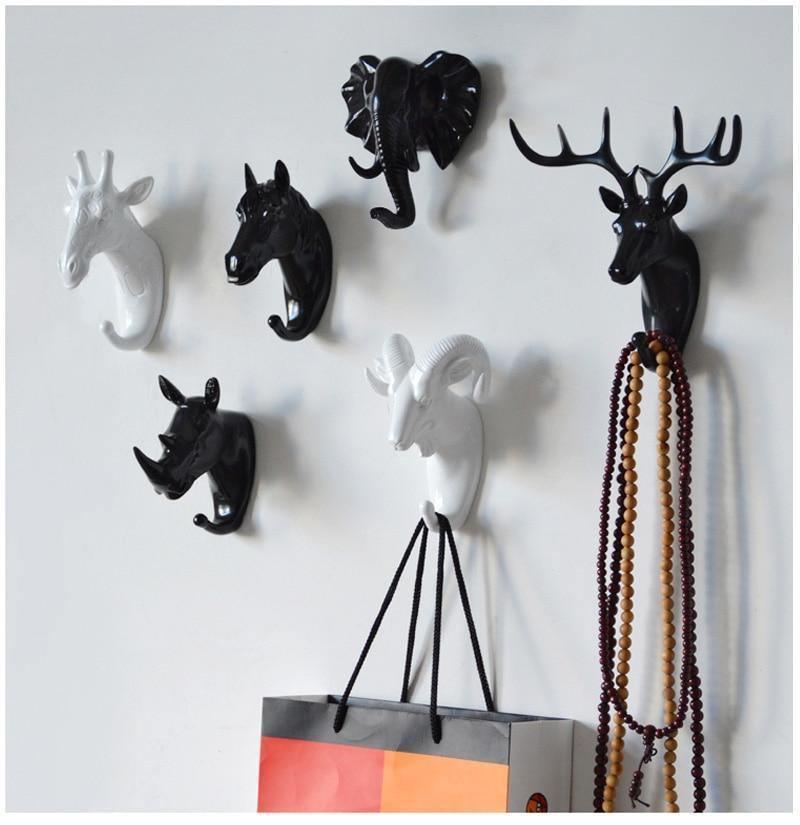 Cast Iron Animal Head Wall Hook, Gold, White or Black