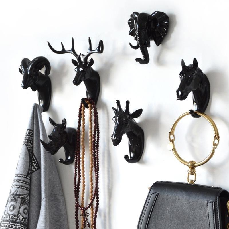 Cast Iron Animal Head Wall Hook, Gold, White or Black