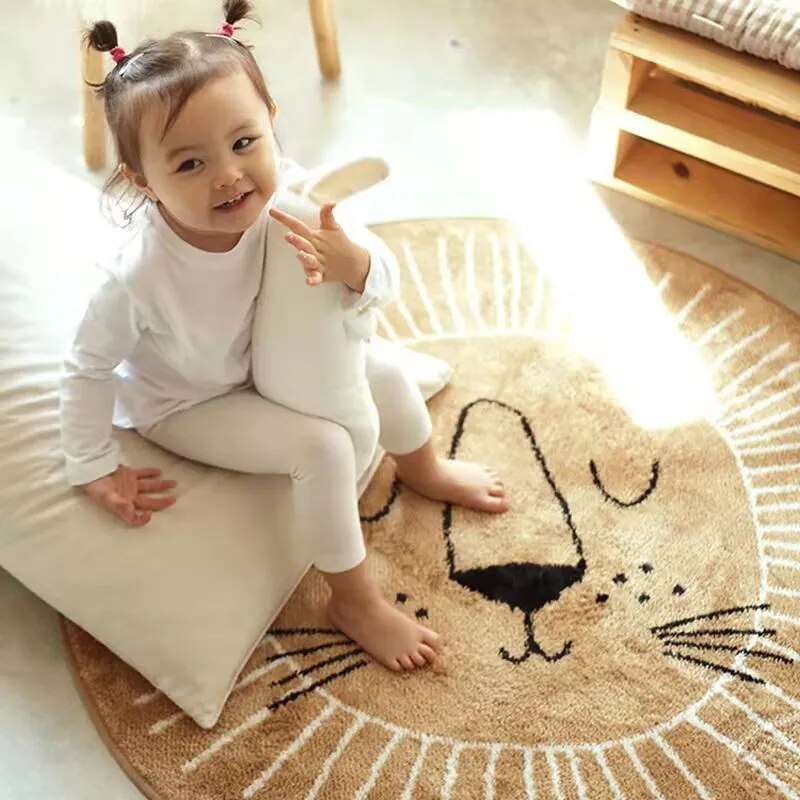 Round Children's Rug with Lion Print, 80, 100 or 120cm