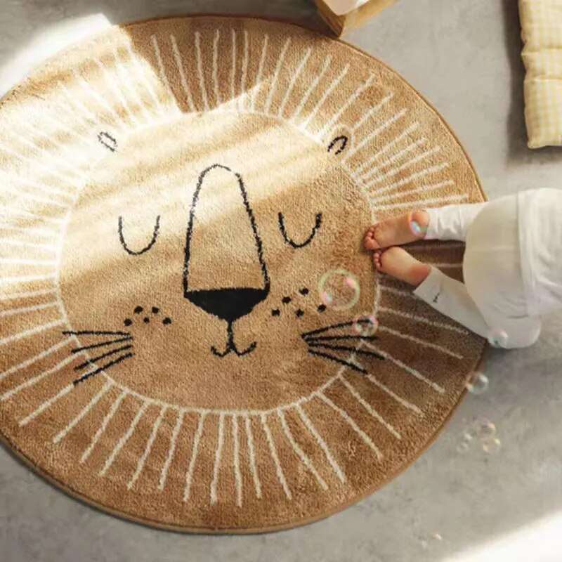 Round Children's Rug with Lion Print, 80, 100 or 120cm