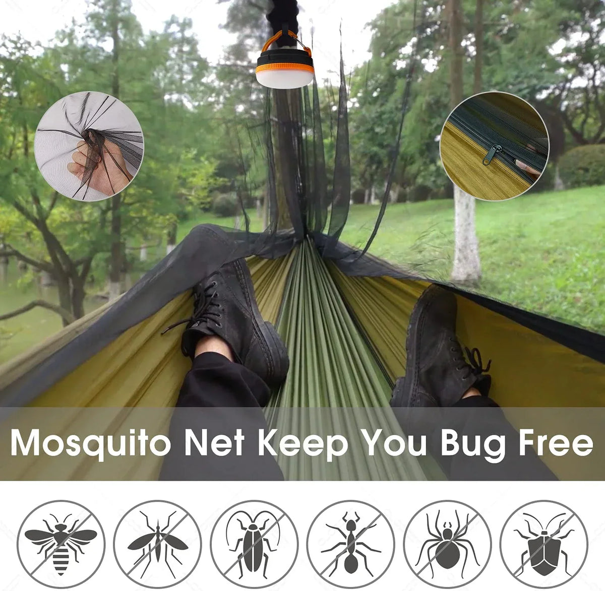Two-Person Camping Hammock with Rain Fly and Mosquito Net