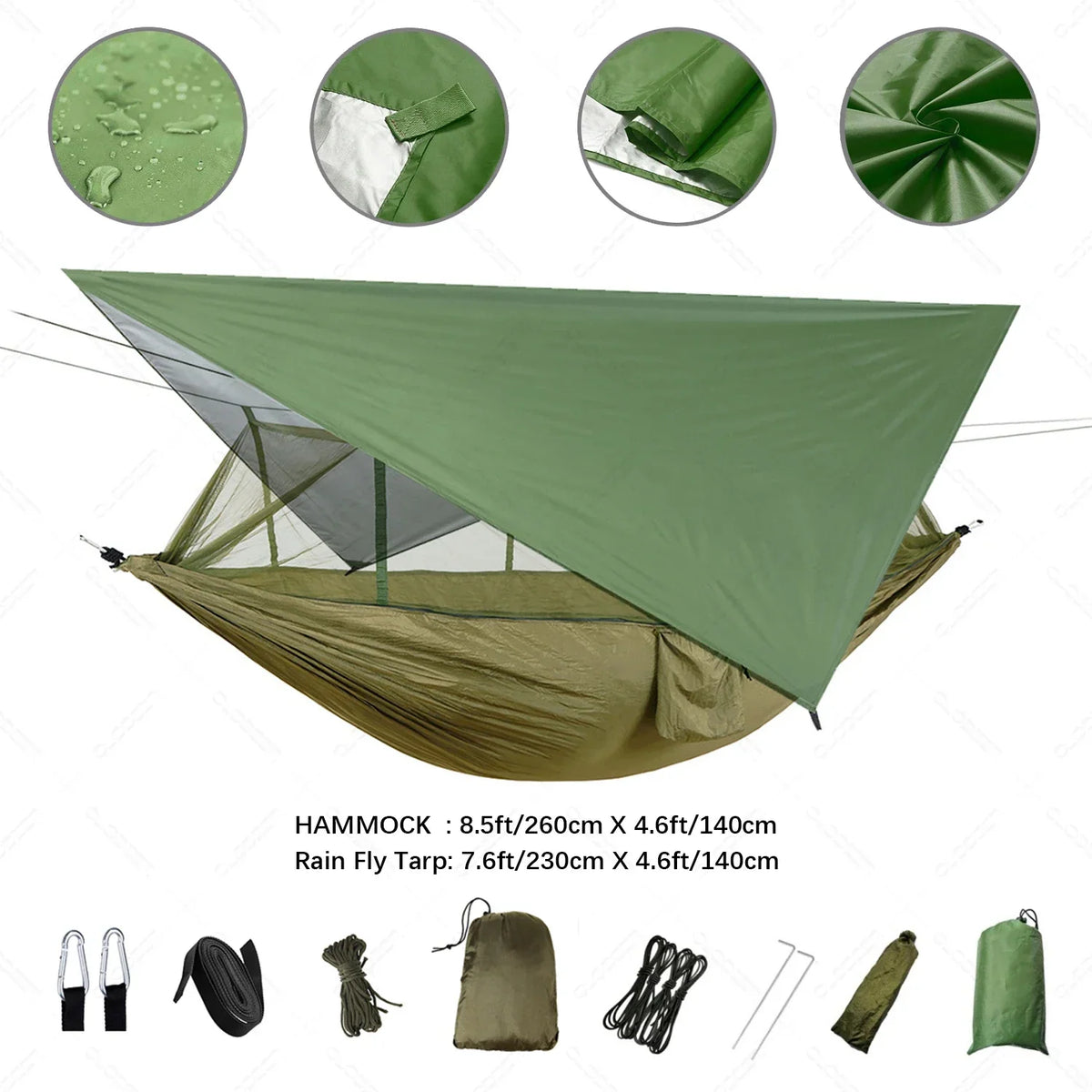 Two-Person Camping Hammock with Rain Fly and Mosquito Net