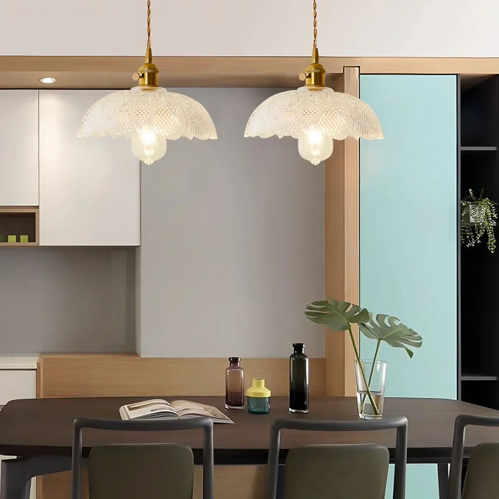 Bronze and Clear Glass Pendant Light, Adjustable Cable