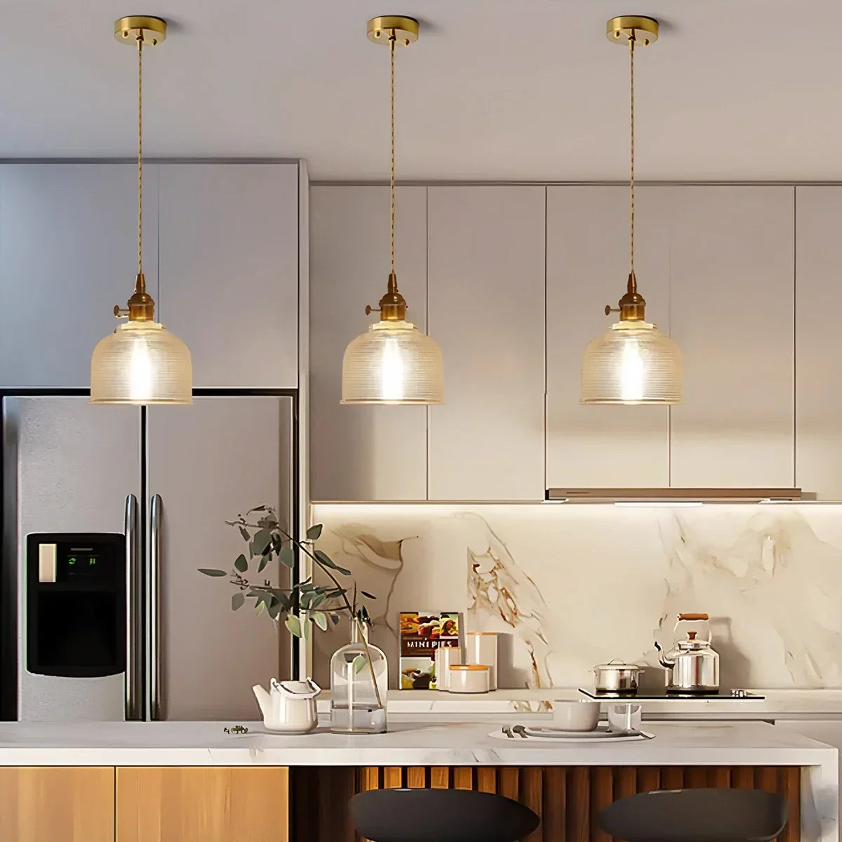Bronze and Clear Glass Pendant Light, Adjustable Cable