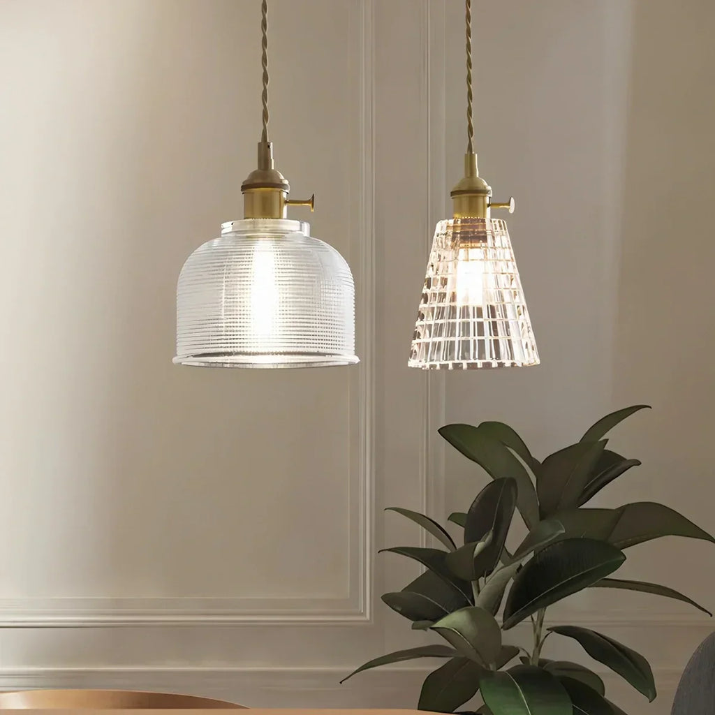 Bronze and Clear Glass Pendant Light, Adjustable Cable