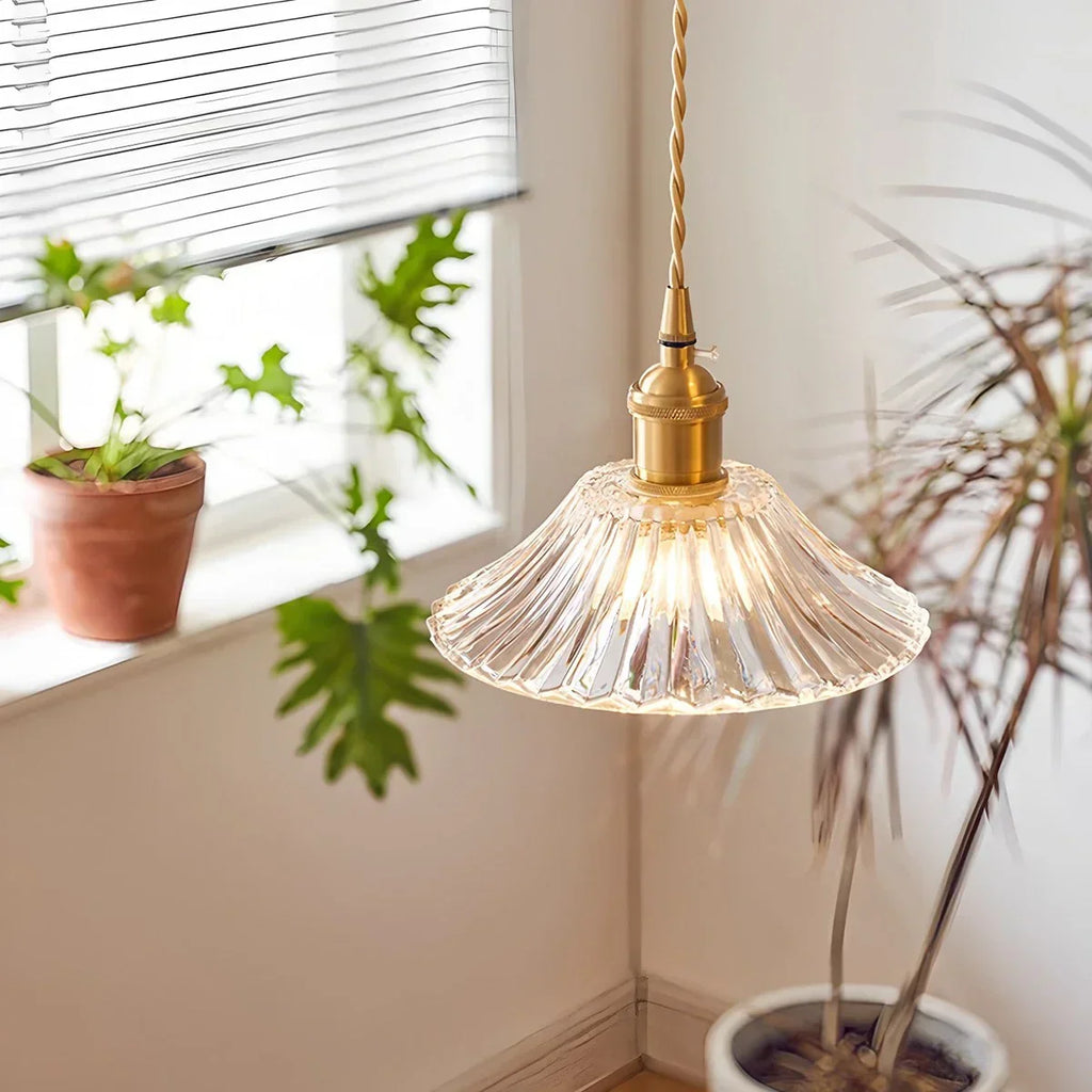 Bronze and Clear Glass Pendant Light, Adjustable Cable