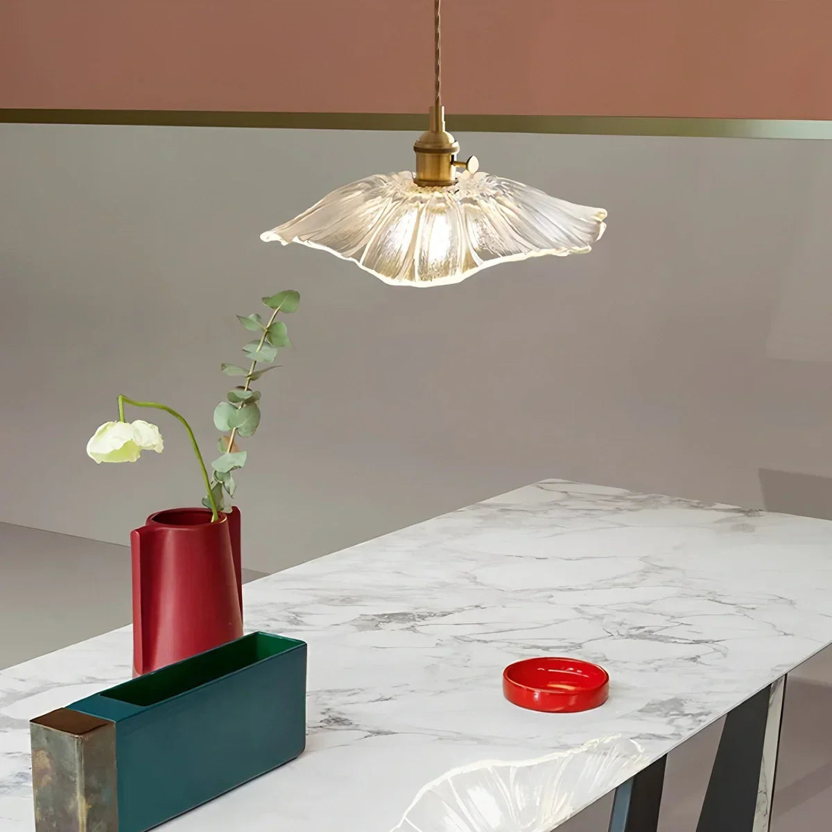 Bronze and Clear Glass Pendant Light, Adjustable Cable