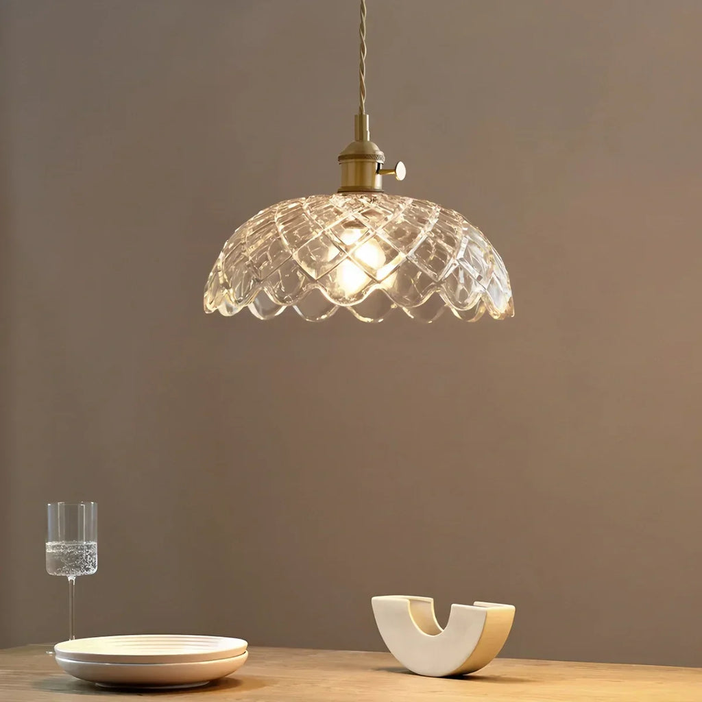 Bronze and Clear Glass Pendant Light, Adjustable Cable