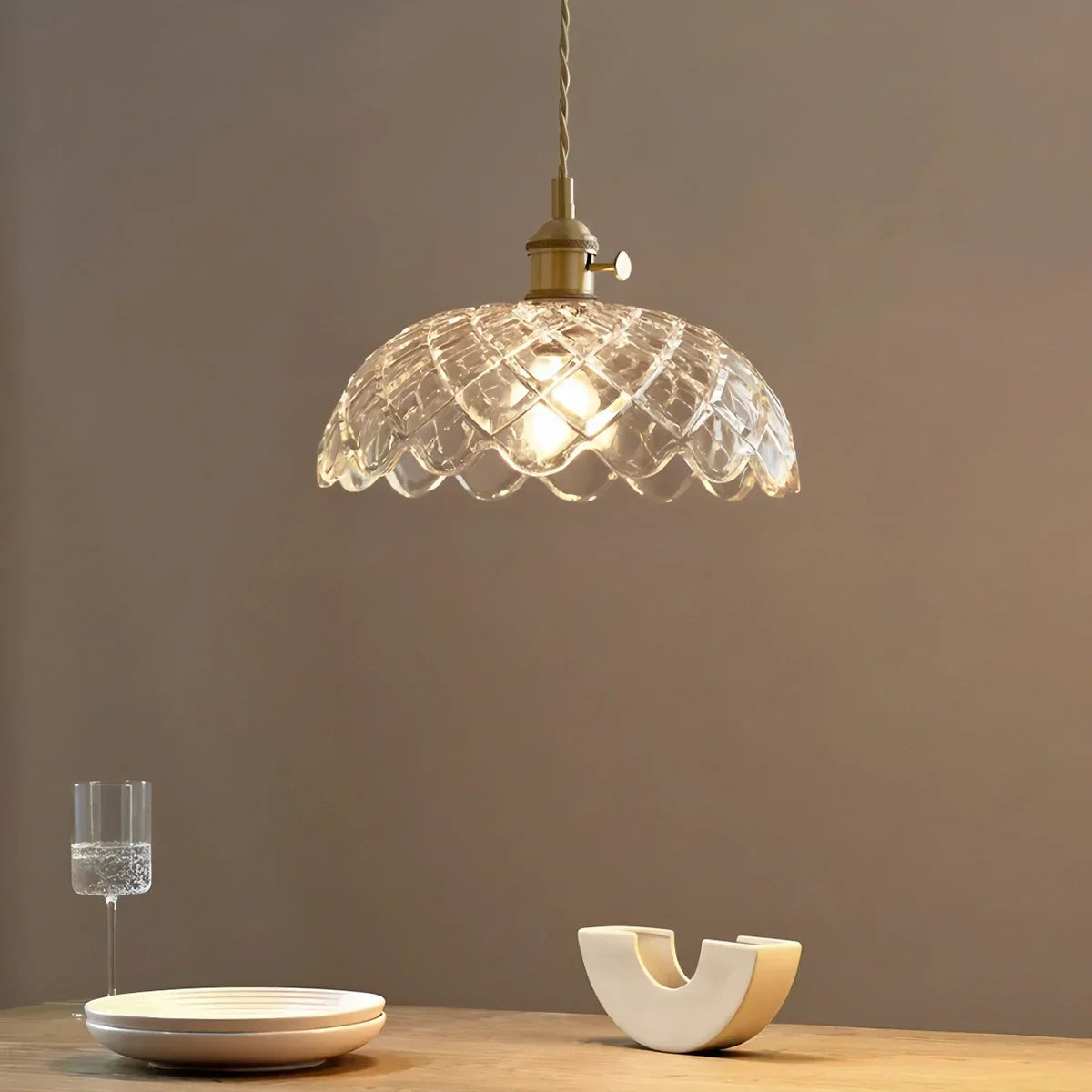 Bronze and Clear Glass Pendant Light, Adjustable Cable