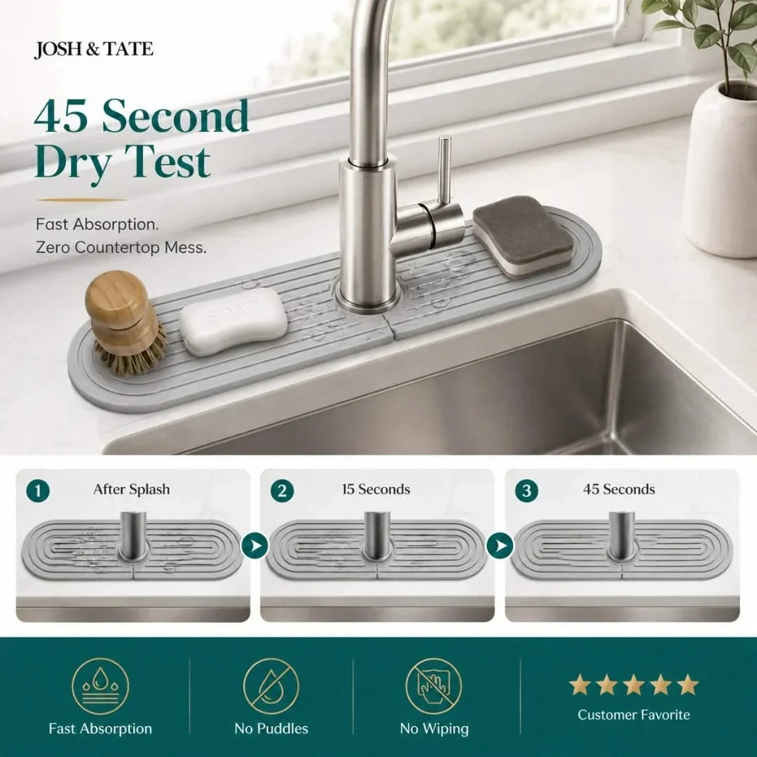 Diatomaceous Earth Tap Mat, Absorbent Splash Guard with Soap Rest