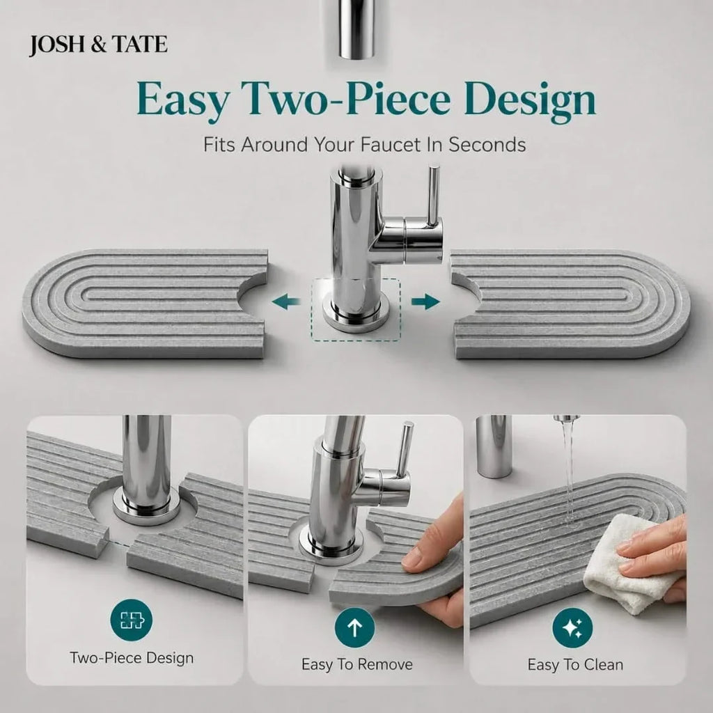 Diatomaceous Earth Tap Mat, Absorbent Splash Guard with Soap Rest
