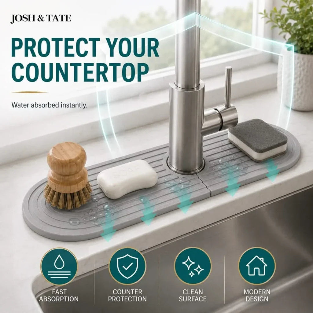 Diatomaceous Earth Tap Mat, Absorbent Splash Guard with Soap Rest