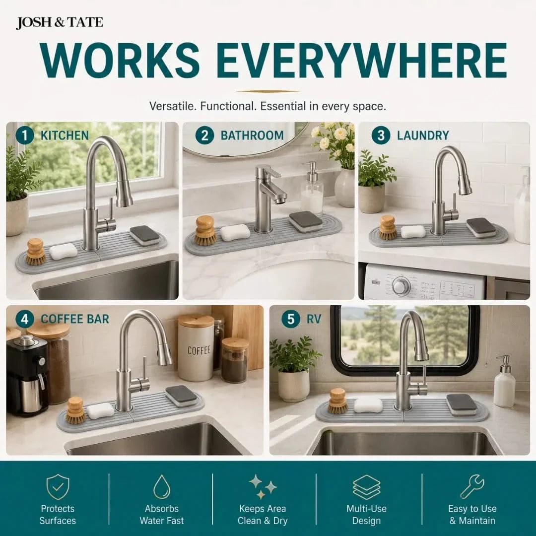 Diatomaceous Earth Tap Mat, Absorbent Splash Guard with Soap Rest