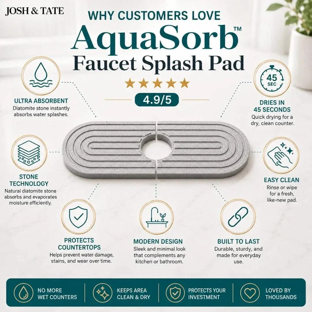 Diatomaceous Earth Tap Mat, Absorbent Splash Guard with Soap Rest