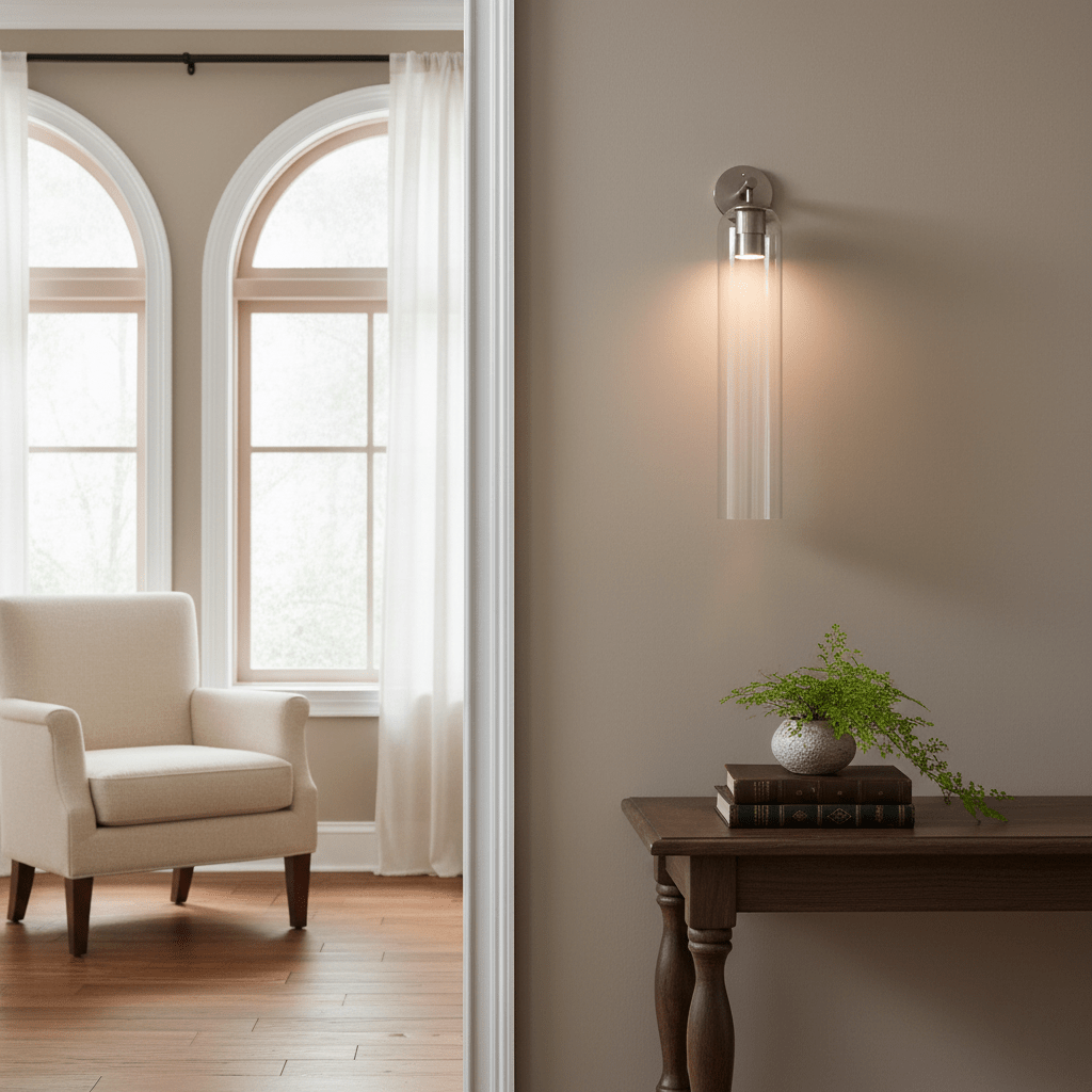 Cylinder Glass Wall Light in Gold, Black or Sand Nickel